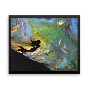Meerjungfrau Acryl gießen Kunstdruck, flüssige abstrakte Malerei