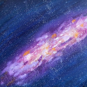 Original oil painting of space, stars and galaxy in night sky, Inspired by nature, stretched canvas 12&quot; × 16&quot;