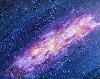 宇宙、星、夜空の銀河を描いたオリジナル油絵。自然にインスピレーションを得たキャンバスに描かれた 12 インチ × 16 インチの作品。