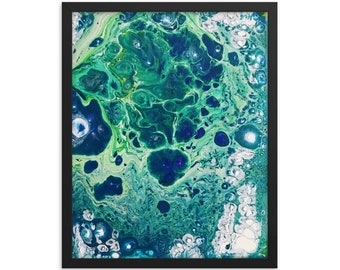 Fluid Painting Framed Art Print Poster, Abstract Art of Bubbles in the Ocean