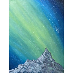 Aurora over Mountains Original Oil Painting, Fantasy Landscape Art, High Quality Prints, 0.75&quot; thick stretched canvas - 18&quot; × 24&quot;