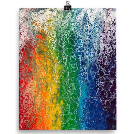 Matted Rainbow Flag Art Print Of Abstract Acrylic Pour Etsy