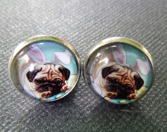 Pug earrings, Dog earrings, Pug jewelry, Pug mom, Dog mom gifts, Easter earrings, Pug dog earrings, Gift for pug lover