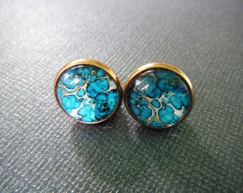 Blue earrings, round earrings, stud earrings, art earrings, blue jewelry, earring studs