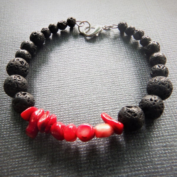 Red coral bracelet, Coral jewelry, Lava bracelet, essential oil bracelet, Stone bracelet, Red coral jewelry, Hawaiian bracelet