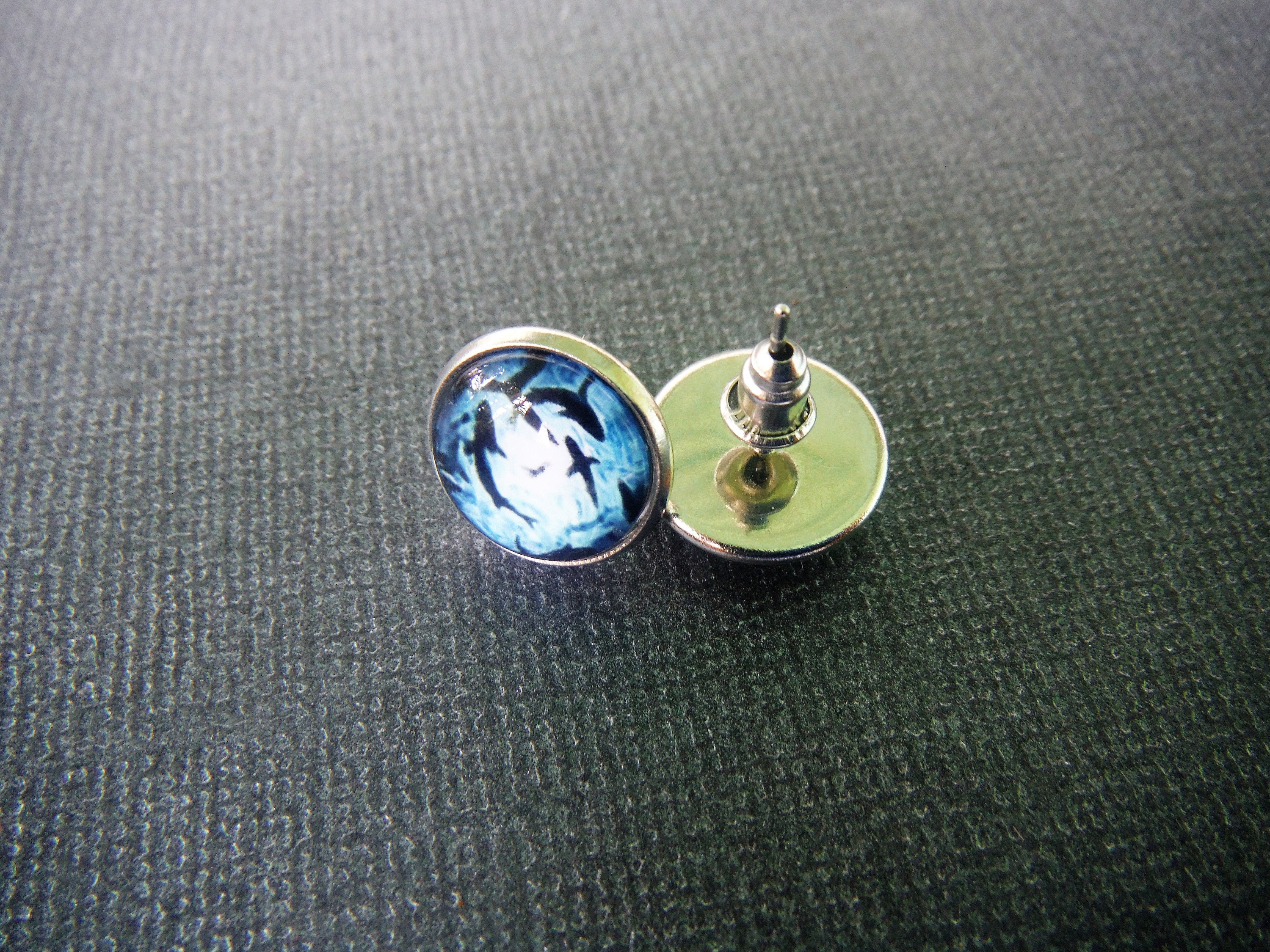 Stainless Steel Shark Stud Earrings - Gold Tone - Sea Animal Jewelry, Halloween Gift
