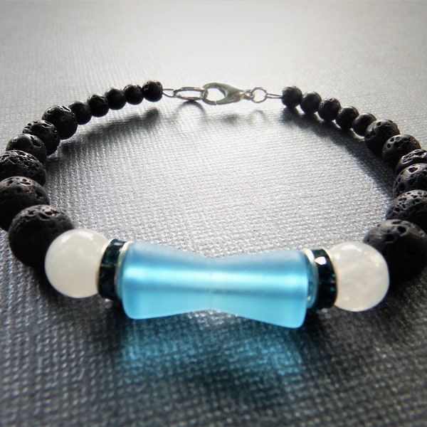 Sea Glass bracelet, Hawaiian bracelet, Lava stone bracelet, raw gemstone bracelet, diffuser bracelet, diffuser jewelry, Lava bracelet