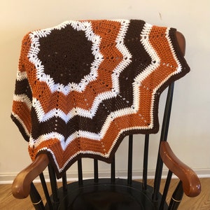 Cleveland Browns-inspired Handmade Baby Blanket; orange & brown handknit blanket; kid&#39;s blanket; stadium blanket; baby gift; Browns fan gift