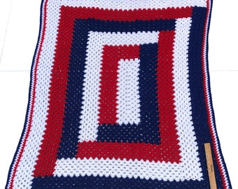 New England Patriots stadium blanket Custom Made - Crochet afghan in red, white and blue - NFL fan gift - Football gift - Tailgate blanket