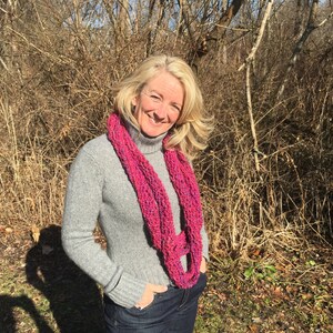 Pink Infinity Scarf (Cowl) Knit - Skinny width, Extra long