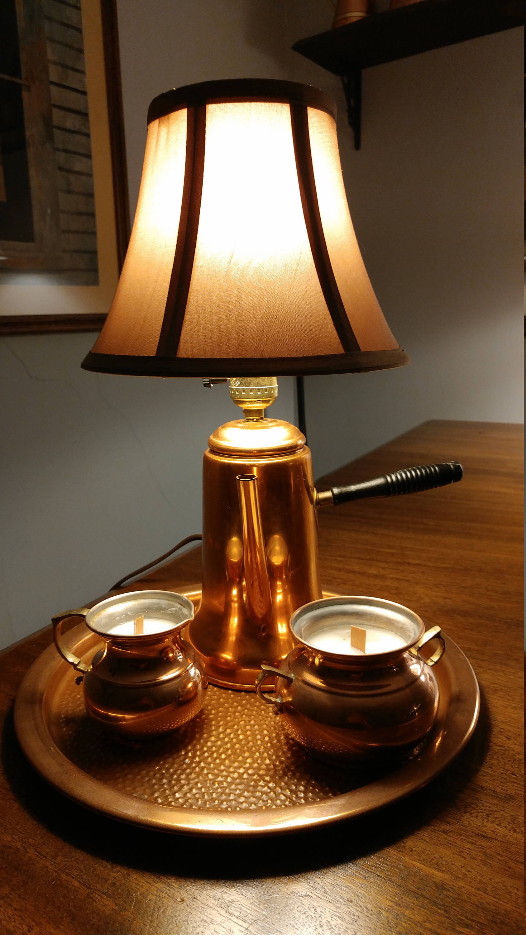 Copper Teapot lamp and candles Etsy