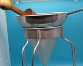 Aluminum Sieve Strainer 1950s Wood Pestle Canning Masher Colander Vintage Rustic Metal