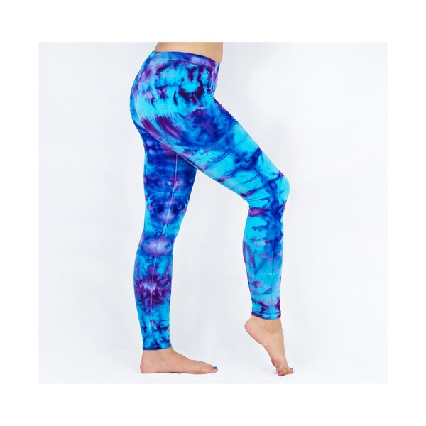 Blueberry Ice Dye Leggings | Blue + Purple Tie Dye Yoga Pants | Sustainable + Natural Clothing by Akasha Sun | Ethically Made | Size Small