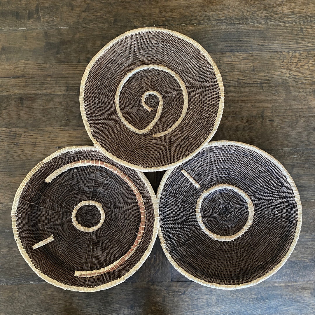 Set of 3 Antique Makenge Baskets 793 African Wall Basket African Basket