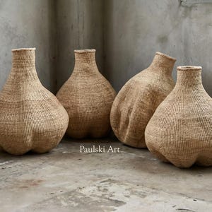 Garlic Gourd Basket Includes Free 3 Pampas Stems | Bolga Basket | African Baskets | Handmade Baskets | Decor Basket | Wicker Planter Basket