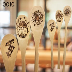 Wood burned utensil sets beautiful one-of-a-kind food safe