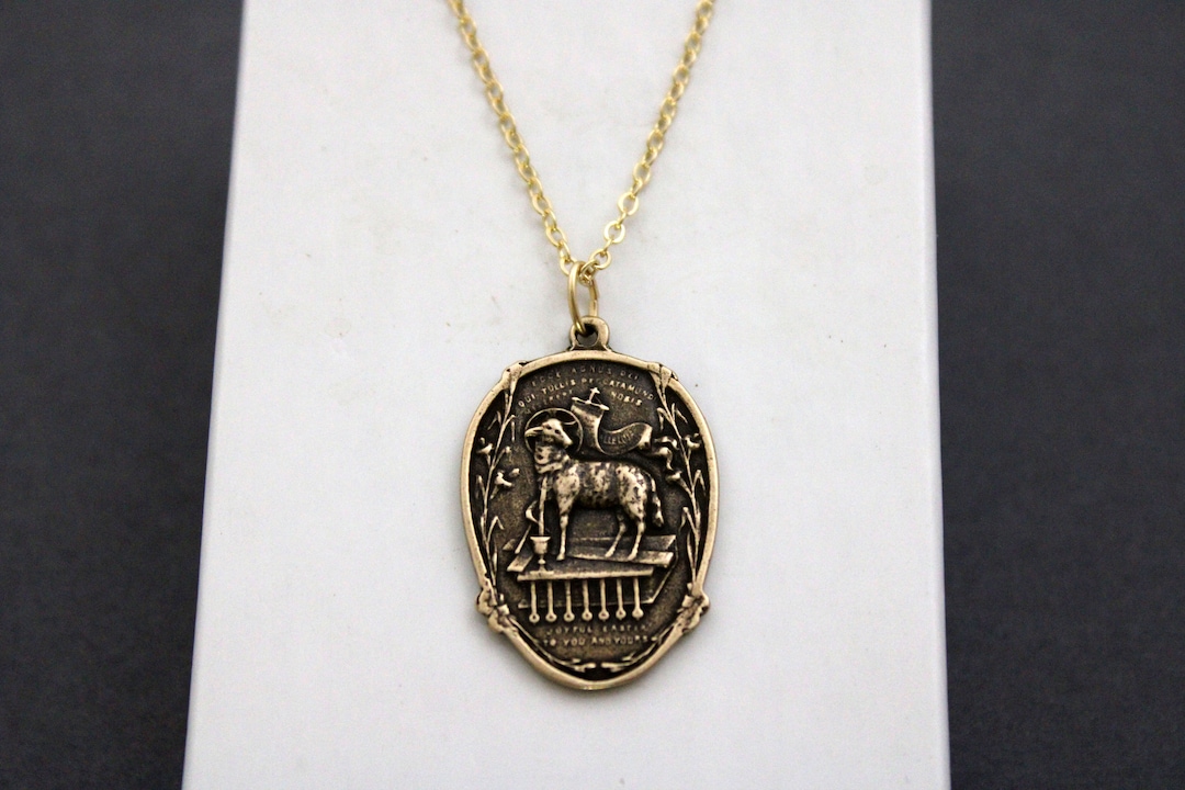 Agnus Dei Easter Medal Necklace 14k Gold Plated Chain - Etsy