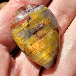 Pietersite Golden with Red Teardrop Pear Chatoyant Touchstone Palm Stone or Pendant Cabochon Reversible both sides polished
