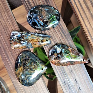 LOT of 4 Pietersite Assorted Oval Teardrop Pear DRILLED Pendant Chatoyant Touchstone Healing Spiritual Energy Palm Stone Metaphysical