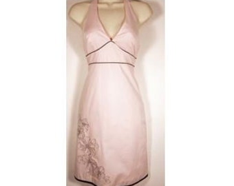 Fitted Halter Dress Beautiful XHILARATION Pink & Brown Floral Embroidery Halter SUNDRESS Size 3 Summer Dress
