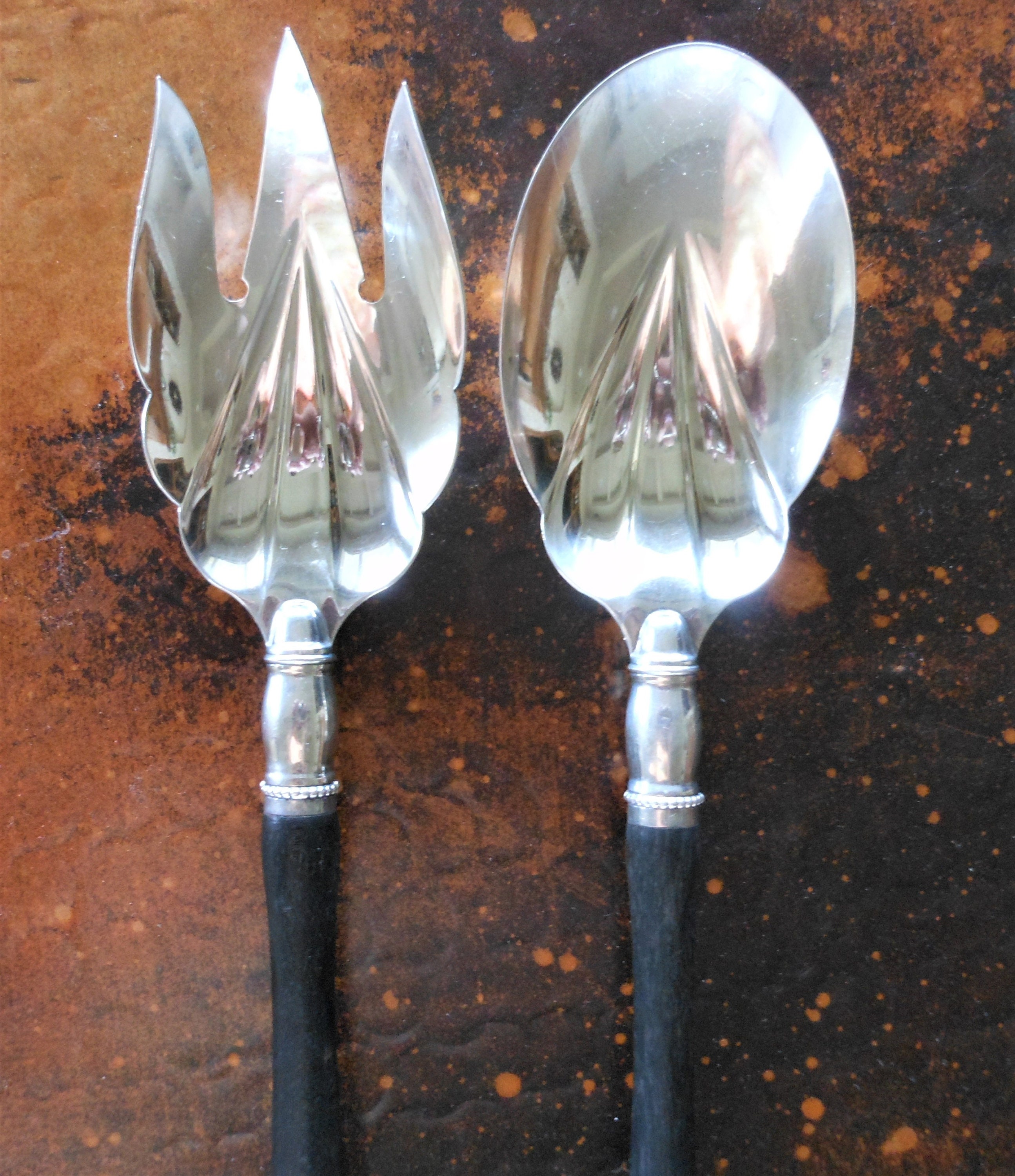 Gorham1870s Antique Sterling Silver & Ebony Salad Servers Etsy