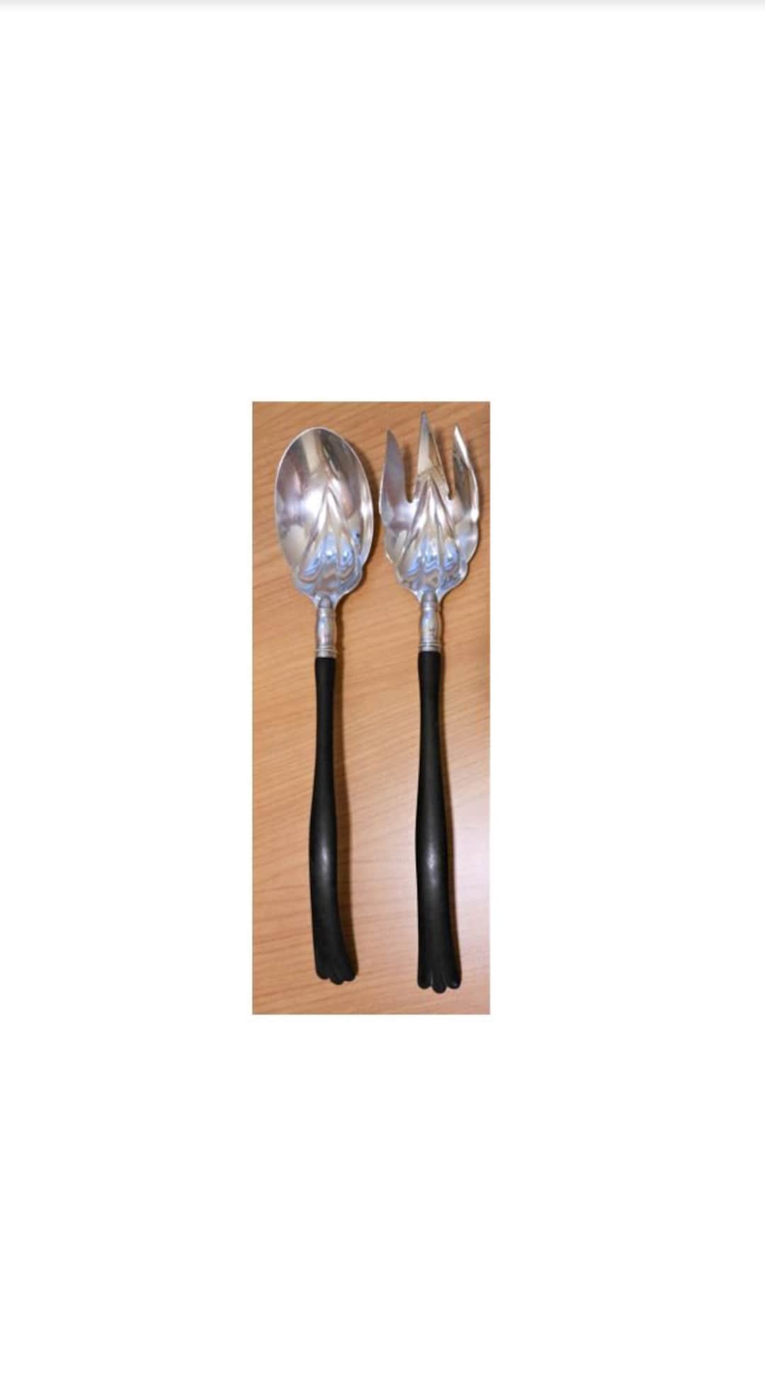 Gorham 1870s Antique Sterling Silver & Ebony Salad Servers Chaffing