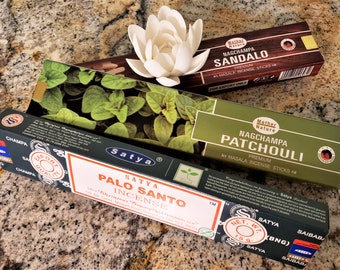 Cermaic Lotus Leaf Incense Burner & 3 Boxes Sandalwood ~ Patchouli ~ Palo Santo