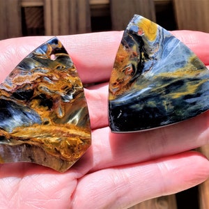 LOT of 2 Pietersite Shield DRILLED Pendant Chatoyant Touchstone Healing Spiritual Energy Palm Stone Metaphysical