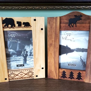Photo Frame Keepsake Box Weston Gallery Woodland Creek Rustic Cabin Bears Moose Holds 3.5 x 5 Photo Velvet Lined Hinged Wood Jewelry Box