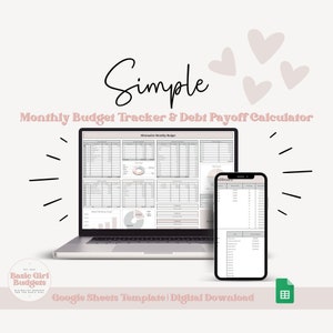 Monthly Budget Google Sheets Spreadsheet - Monthly Budget Dashboard - Monthly Budget Planner - Debt Tracker - Simple Budget Tracking