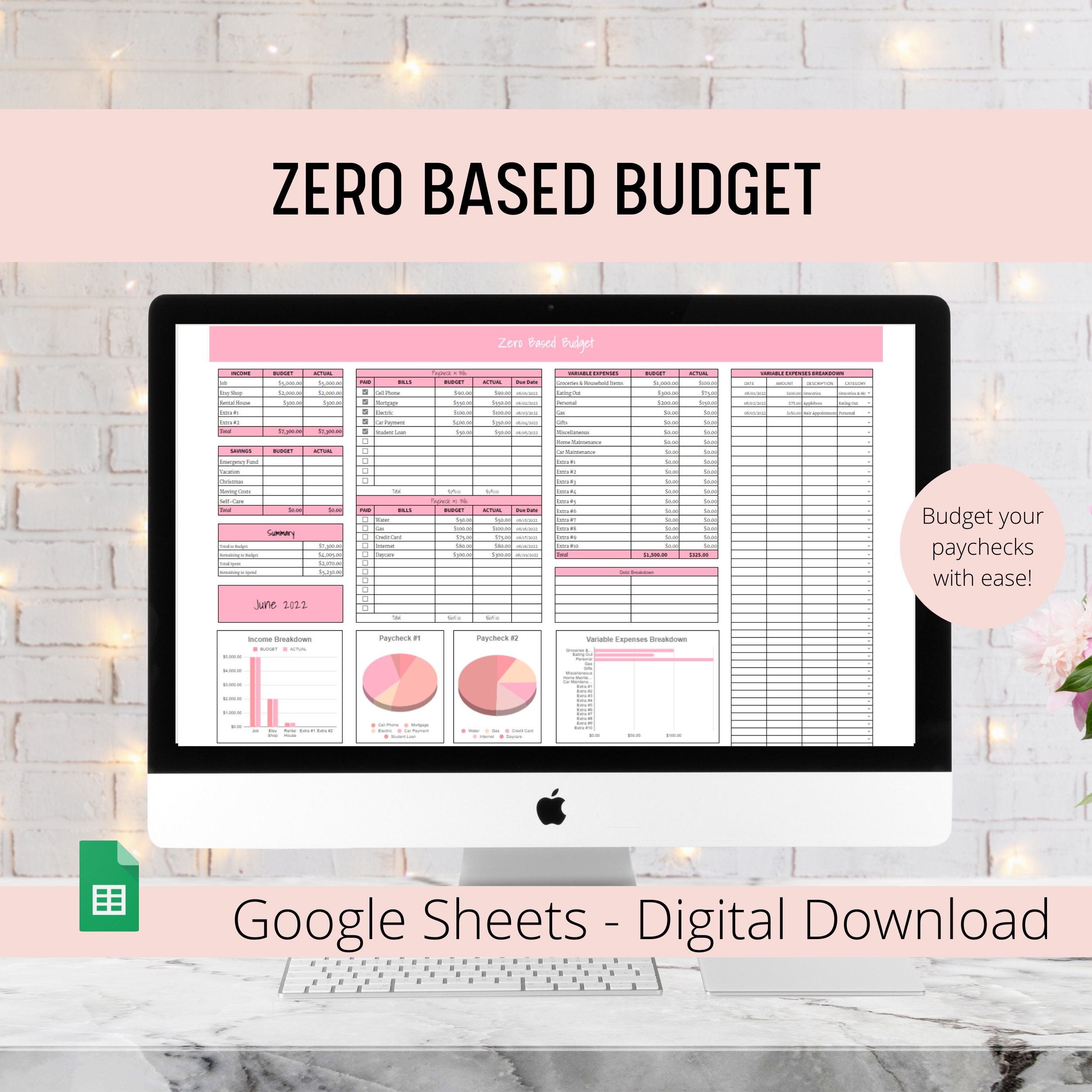 Zero Based Budget Spreadsheet - Google Sheets Budget Template - Bi ...