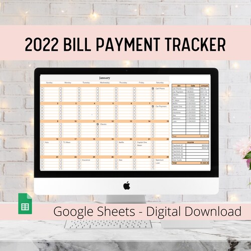 Bill tracker spreadsheet google sheets bill calendar monthly etsy