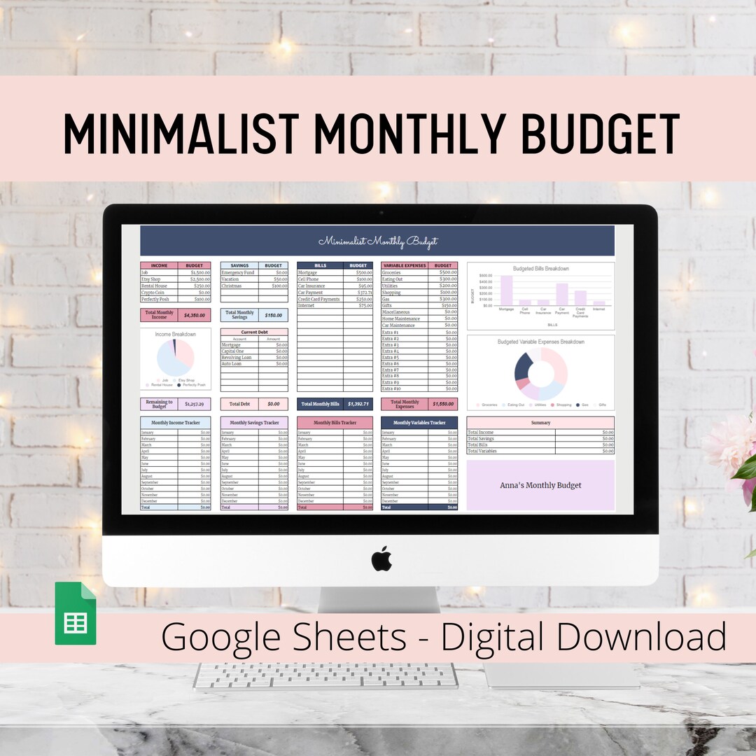 Monthly Digital Budget Spreadsheet - Google Sheets Budget Template ...