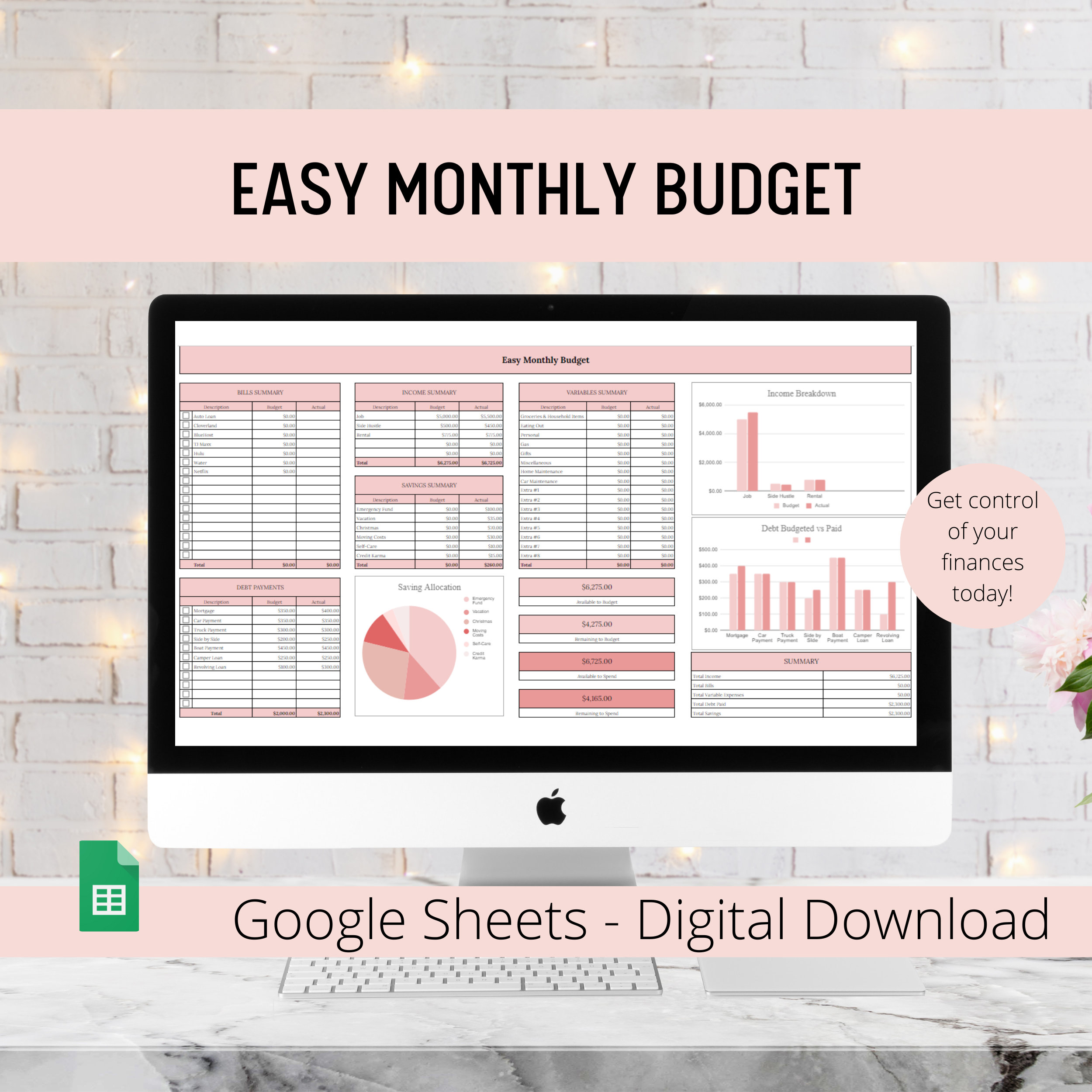 Budget Spreadsheet - Monthly Digital Finance Planner - Google Sheets ...