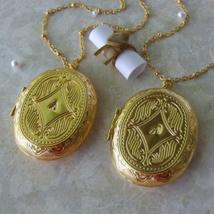 Set of Bridesmaid Golden Lockets Personalized Monogram Initial Necklaces, Wedding Bridal Party