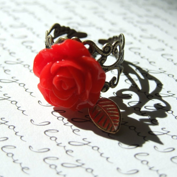 Red Rose Ring, Adjustable Ring, Statement Ring, Valentine's Gift