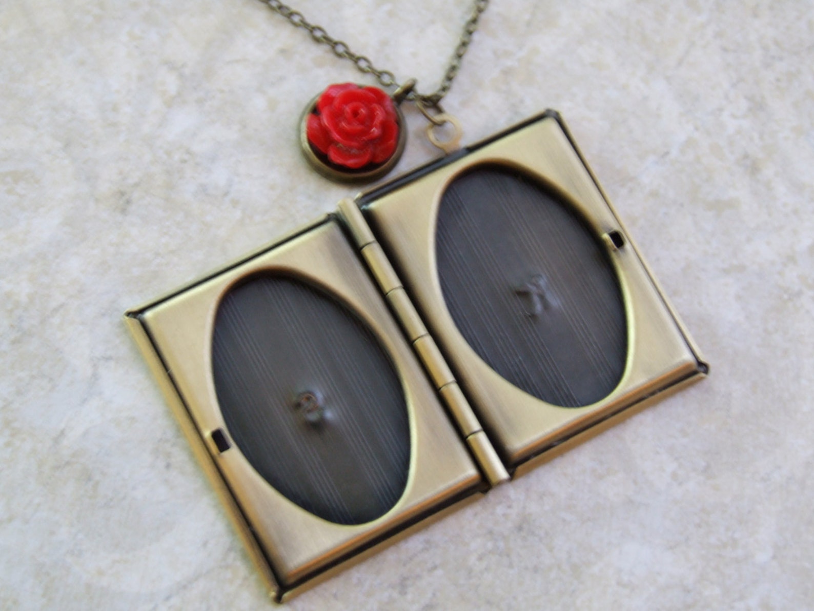 Double Initial Locket Book Locket Two Photo Locket Rose Etsy
