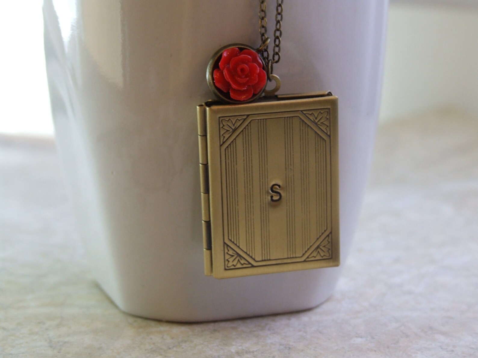 Double Initial Locket Book Locket Two Photo Locket Rose Etsy
