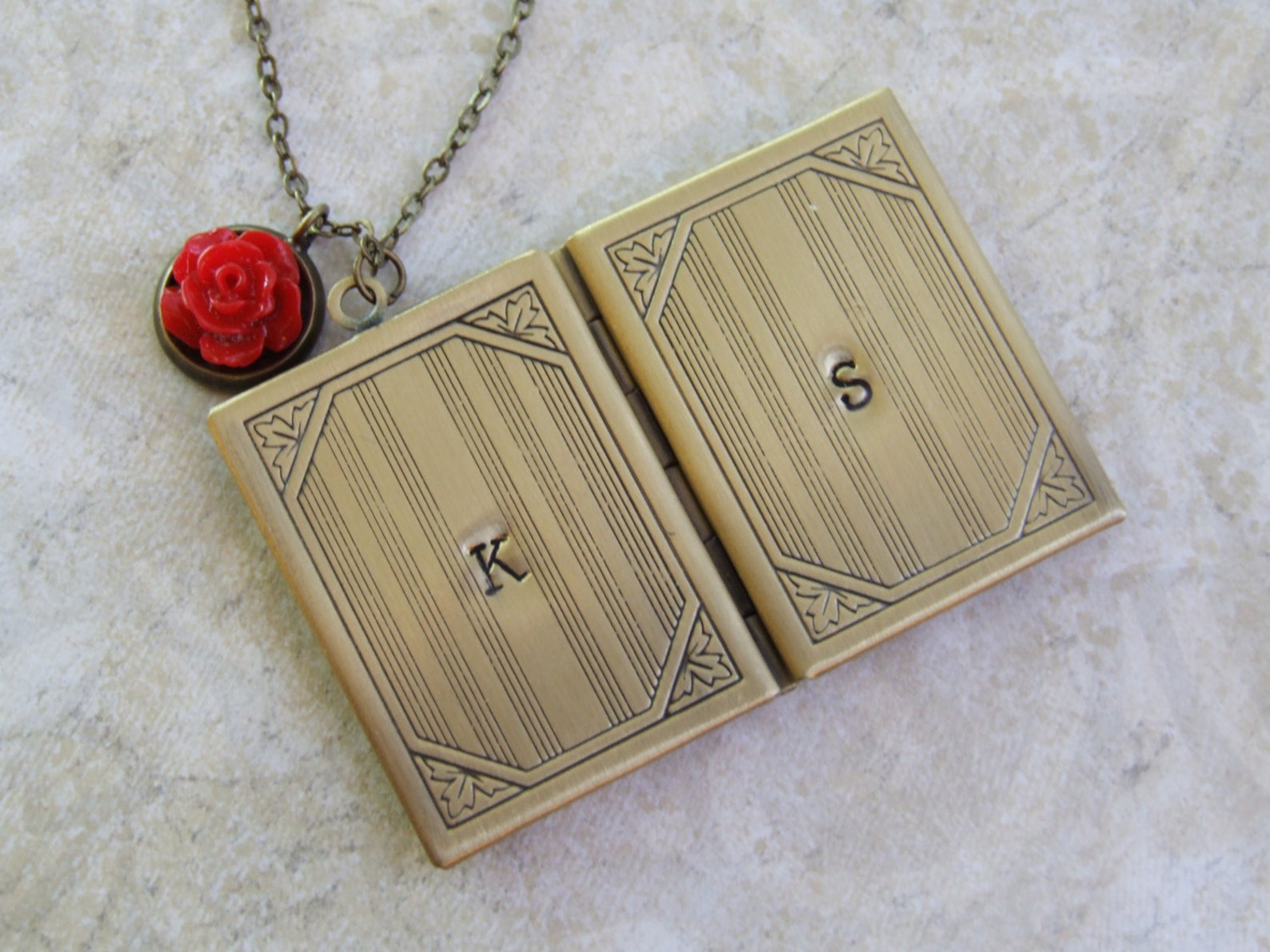 Double Initial Locket Book Locket Two Photo Locket Rose Etsy