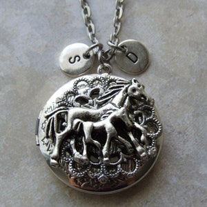 Horse Locket Necklace, Horseshoe Necklace, Horse Silver Locket Necklace, Equestrian Necklace, Horse Lovers Jewelry, Horse Locket, Gift