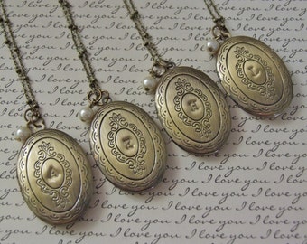 Set of Vintage Style Lockets, Bridesmaid Gift, Keepsake Necklaces, Personalized, Wedding Bridal Party, Monogram Necklaces