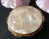 Vintage mother of pearl Kigu powder compact, mid century mop