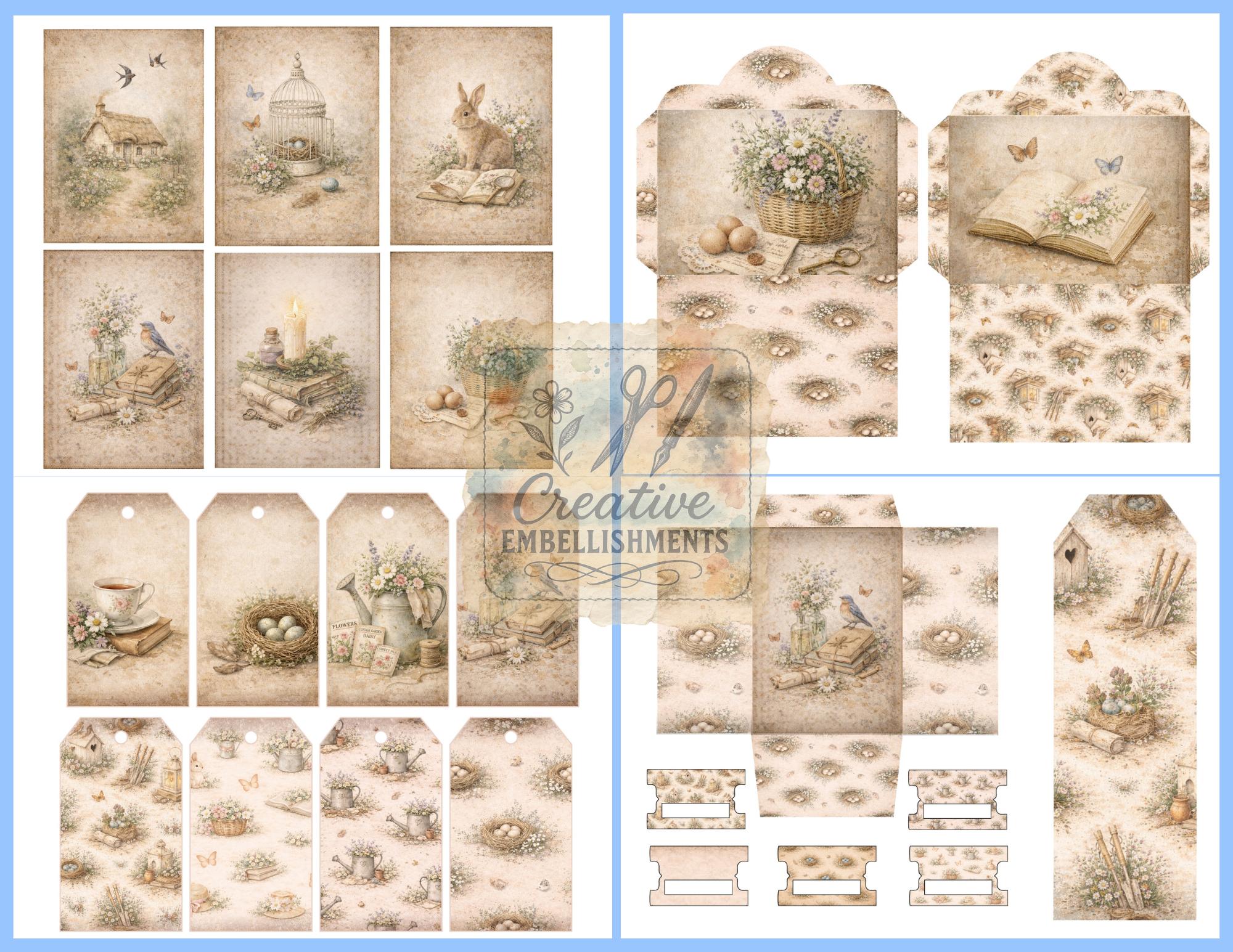 Spring Cottagecore Ephemera Kit | 12 Page Junk Journal Printable - Etsy
