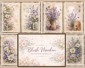 Blush Meadow Junk Journal Kit, Vintage Floral Paper Pack, Printable Pages (Digital Download)