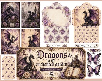 Dragons of the Enchanted Garden Ephemera Kit | 12 Printable Pages
