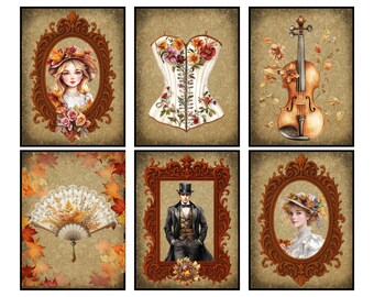 Portraits of an Autumn Past  10-Page Printable Junk Journal Ephemera Kit