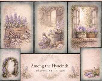 Kit para diario creativo "Entre los jacintos" / Papel para álbum de recortes vintage con estampado floral estilo shabby chic (descarga digital)