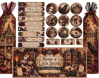 The House of Little Secrets Ephemera Kit | 20 Page Gothic Dollhouse Junk Journal