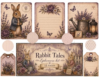 Rabbit Tales Ephemera Kit Printable Junk Journal Kit  12 Pages