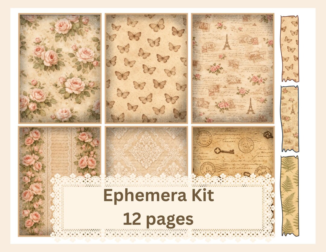 Antique Rose Ephemera Kit, Shabby Chic Junk Journal Tags, Envelopes ...
